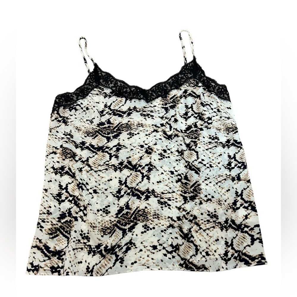 Rachel Zoe Black & Brown Snake Print Lace Cami Tank Top Blouse Women’s Sz Large